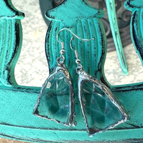 Anchor Hocking Crystal Glass Artisan Earrings W/ Silver Blend Bezel & 925 Hooks - Picture 16 of 16